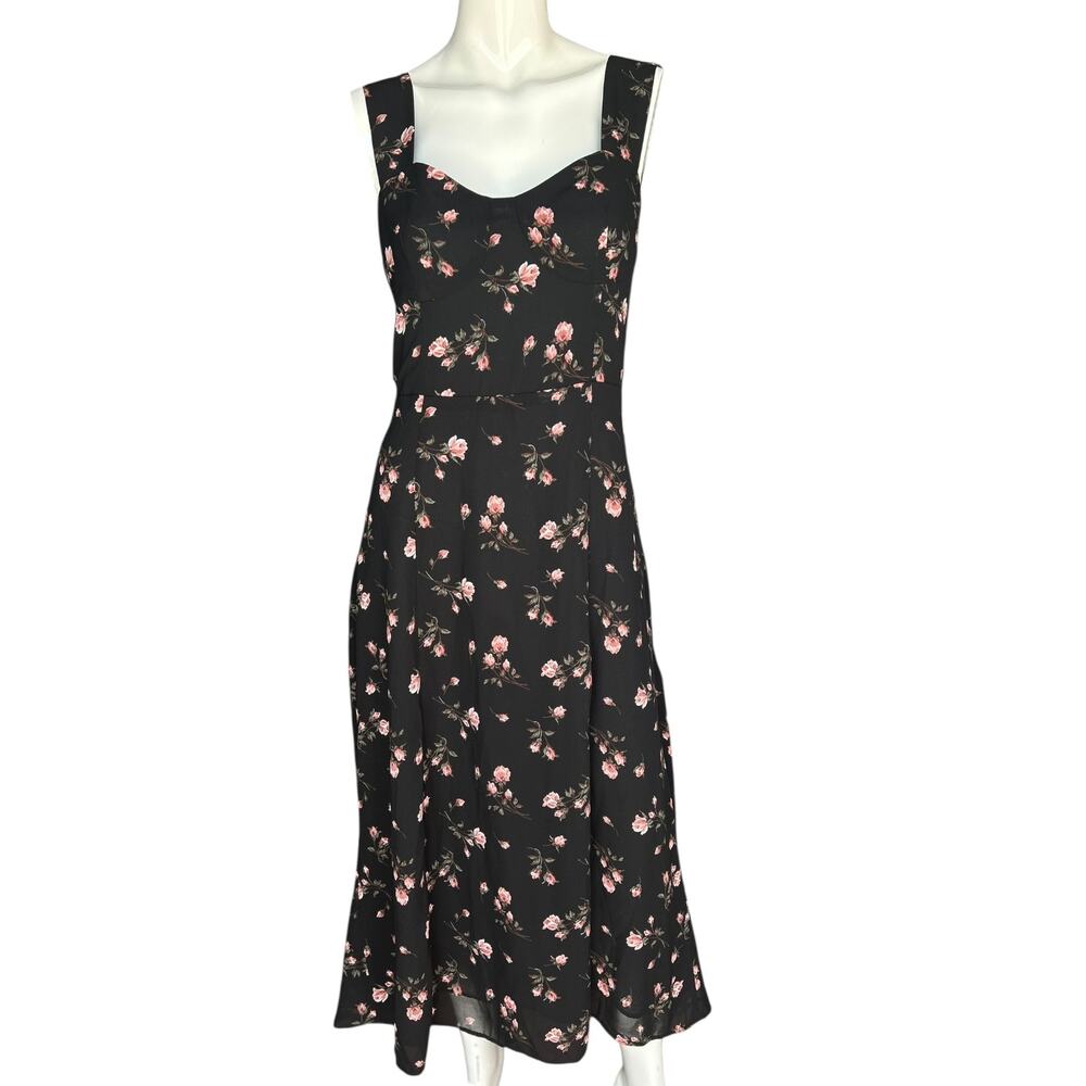NWT Rihoas Black Floral Midi Dress Size Small